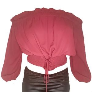 Burgundy Off the Shoulder Crop Blouse